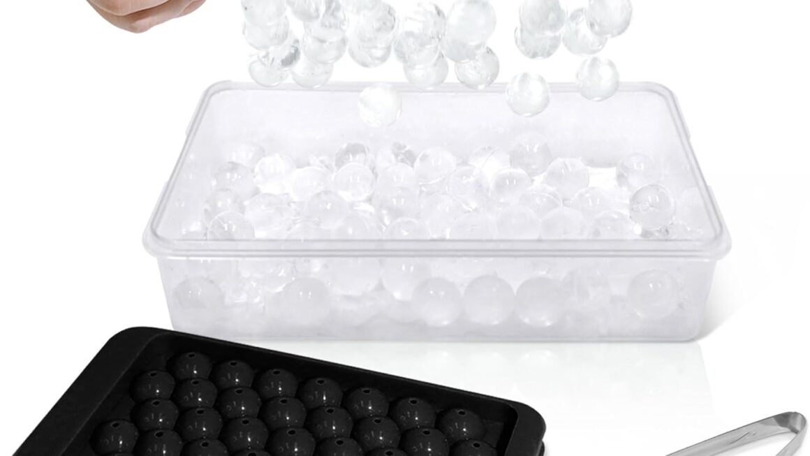 WIBIMEN Ice Cube Tray with Lid and Bin – Round Ice Trays for Freezer with Lid – Ice Cube Trays for Freezer with Ice Container (0.8″-2PACK Black)