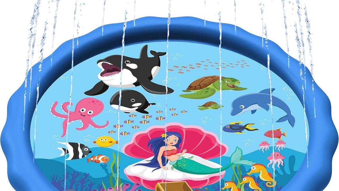 SplashEZ 89’’ Extra Large Splash Pad for Kids & Dogs Great Outdoor Toys for Toddlers 1-3 & Kids Ages 4-8, Baby Pool for Backyard Sprinkler, Pool Plastic Dog Water Summer Toys
