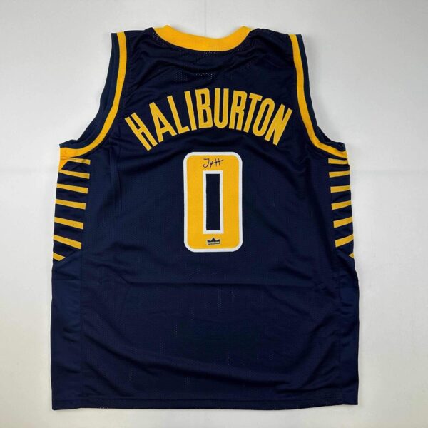 Facsimile Autographed Tyrese Haliburton Indiana Blue Reprint Laser Auto Basketball Jersey Size Men’s XL