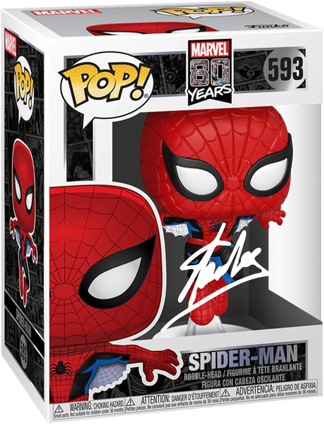 Stan Lee Spider-Man #593 Facsimile Signed Reprint Laser Autographed Funko POP! Movies Marvel 80th First Appearance Figurine with Protector Case